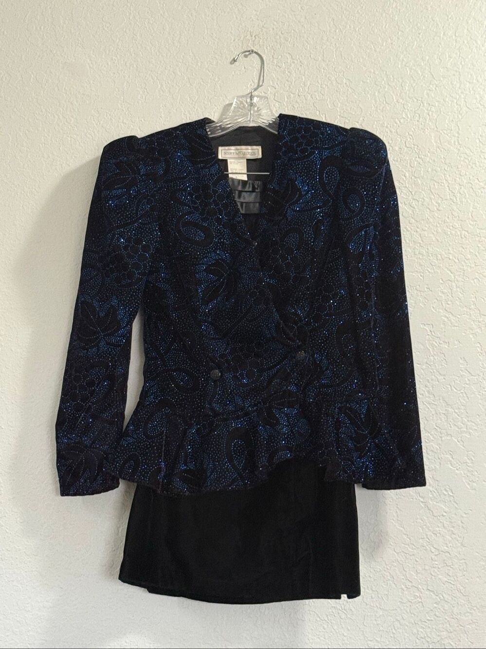 Scott McClintock VTG 80s Velvet Black Blue Sparkling Evening Jacket skirt 8 10